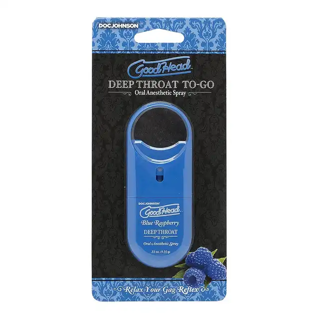 Good Head - Deep Throat Spray Blue Raspberry - 8 ml. Znieczulający spray do gardła o smaku niebieskich malin. Doskonały do technik deep throat