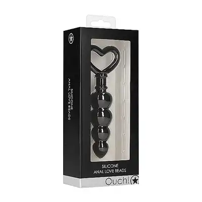 OUCH! - Anal Love Beads. Silikonowa wstyczka analna o kształcie łańcuszka kulek analnych z wygodnym uchwytem w kształcie serduszka