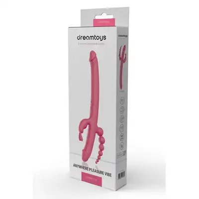 Dream Toys - Essentials Anywhere Pleasure Vibe Pink. Wszechstronny wibrator ze stymulacją analną, waginalną i łechtaczkową. Aż 4 końcówki!