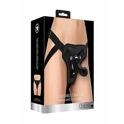 OUCH! - Adjustable 5'' Strap-on Set Black. Silikonowe dildo do stymulacji punktu G i prostaty z regulowana uprzężą strapon
