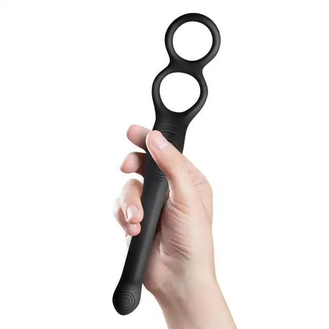 Rocks Off - The-Vibe 2 Prostate Vibrator with Remote Control. Nowoczesny, czarny stymulator prostaty z podwójnym ringiem i pilotem 