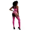 Ouch! - Two Piece with Crop Top and Stockings XS/XL. Neonowy bodystocking z topem wiązanym za szyją i pończochami połączonymi z pasem, świecące w ciemności. Ostatnia sztuka
