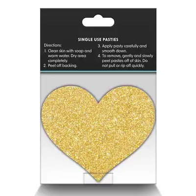 Pretty Pasties - Glitter Hearts Black &amp; Gold. Dwie pary naklejek na sutki w kształcie serduszek, czarne i złote nasutniki z brokatem