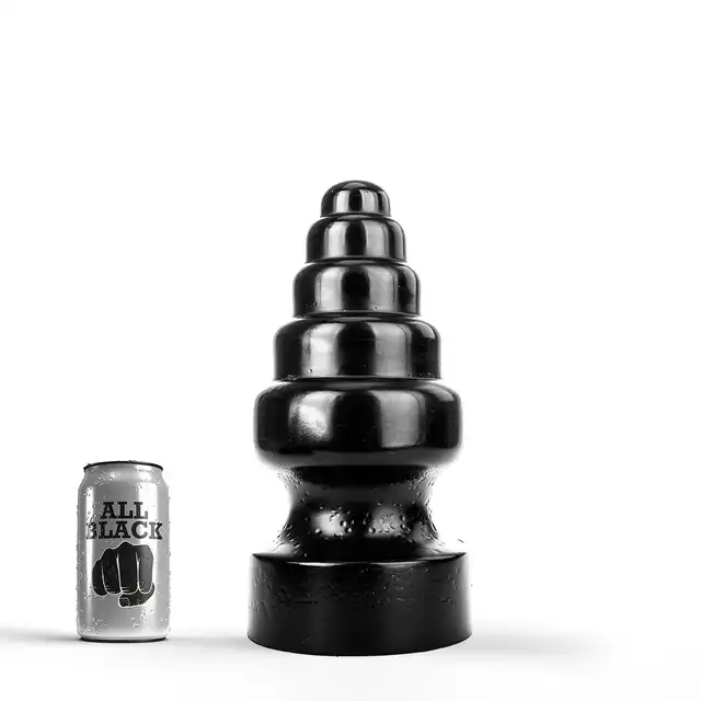 All Black - AB 53 13,5 cm średnicy. Wielki, czarny schodkowy plug analny z szeroką podstawą. Ekstremalne wyzwanie dla odważnych!
