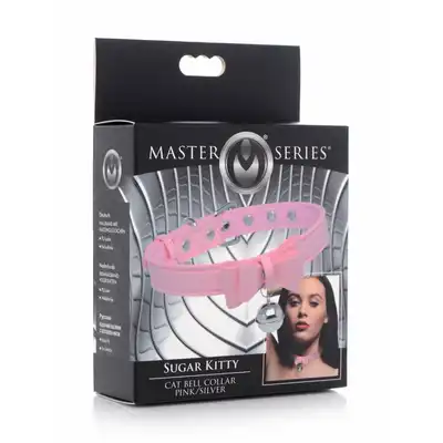 Master Series - Golden Kitty Collar With Cat Bell. Różowa, efektowna obroża dla kociaka, ozdobna kokardka i dzwonek, srebrne wykończenie
