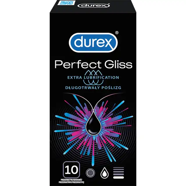 Durex - Perfect Gliss 10pc. Opakowanie prezerwatyw extra safe, o pogrubionych ściankach, z dodatkową ilością lubrykantu nawilżającego dla optymalnego poślizgu
