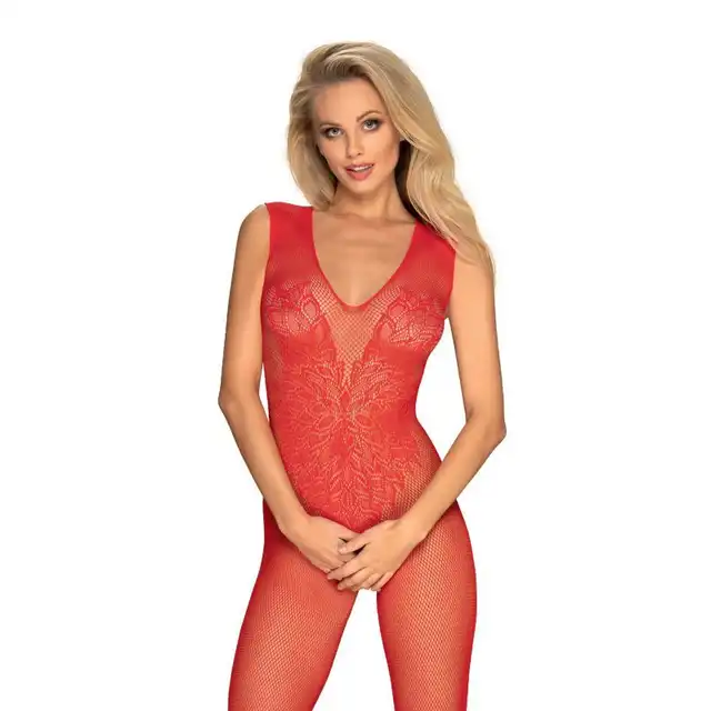 Obsessive - N112 bodystocking Red XL/XXL. Drapieżny, czerwony bodystocking z motywem skrzydeł, przygotuj się na eksplozję miłości i zabawę pełną pikantnych chwil
