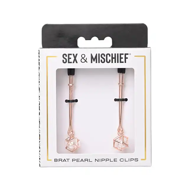 Sex &amp; Mischief - Brat Pearl Nipple Clips - unikatowe klipsy na sutki z różowego złota z perełkami. Regulowane