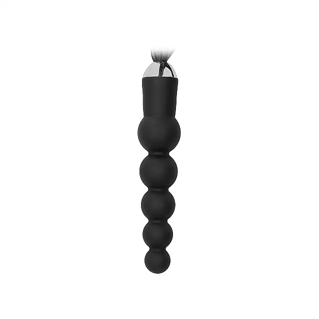 OUCH! - Black Whip with Curved Silicone Dildo. Dildo o konstrukcji z kulkami, połączone ze skórzanym batem