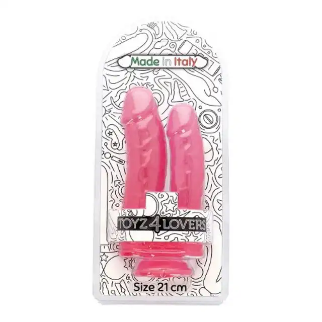 Toyz4Lovers - Romolo and Remo Double. Podójne, realistyczne, przejrzyste różowe dildo z przyssawką. 21 cm długości, 5 cm średnicy