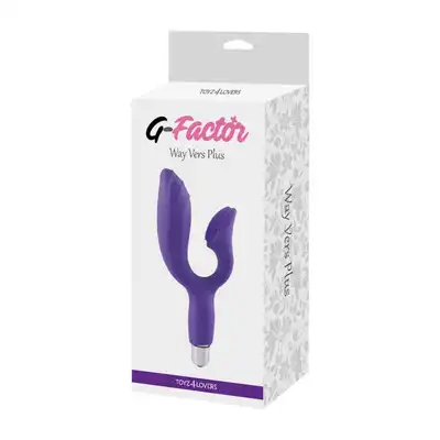 G-Factor - Way Vers Plus vibrator with bullet Purple. Podwójny wibrator z wypustkami i żłobieniami, anatomicznie wygięte końcówki do stymulacji punktu G i łechtaczki