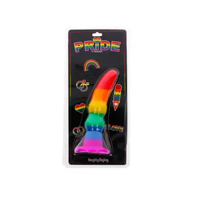 Pride - Naughty Boytoy. Silikonowa, tęczowa wtyczka analna o teksturowane powierzchni i wygięciu do stymulacji prostaty