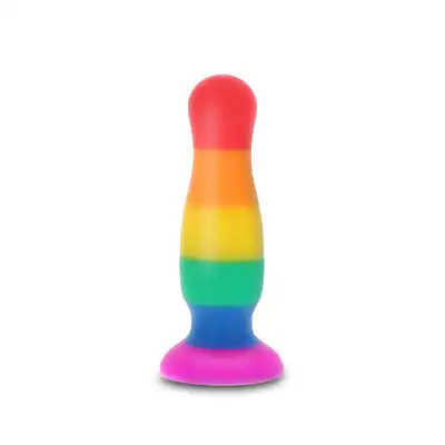 Pride - Happy Stuffer Large. Silikonowa, tęczowa wtyczka analna z szeroką podstawą. Duma i przyjemność.