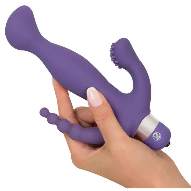 You2Toys - 3 Pointer Purple. Wszechstronny fioletowy wibrator z zakrzywioną końcówką, stymulatorem łechtaczki i stymulatorem odbytu, oferuje 5 trybów wibracji