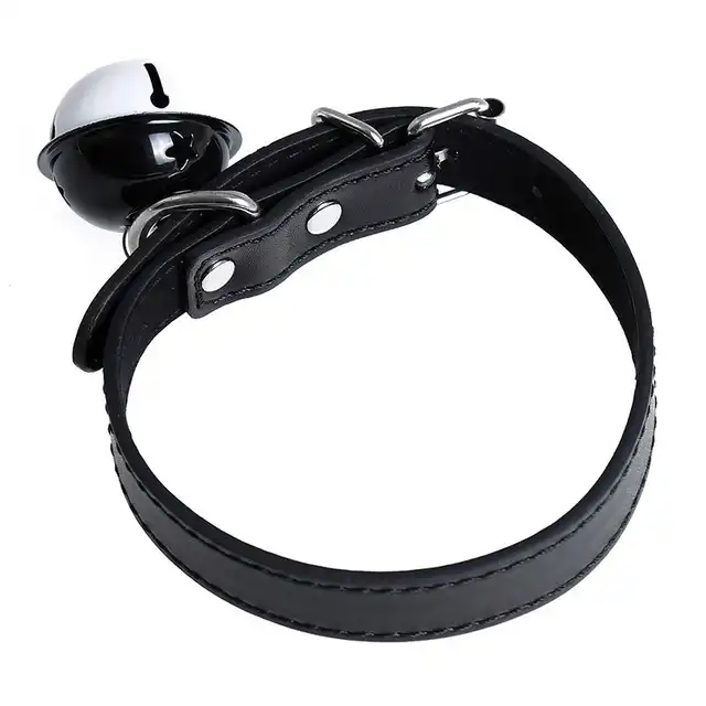 Oproducts - Collar with Bell PU-Leather. Czarna obroża z ekoskóry z intrygującym dzwoneczkiem. 
