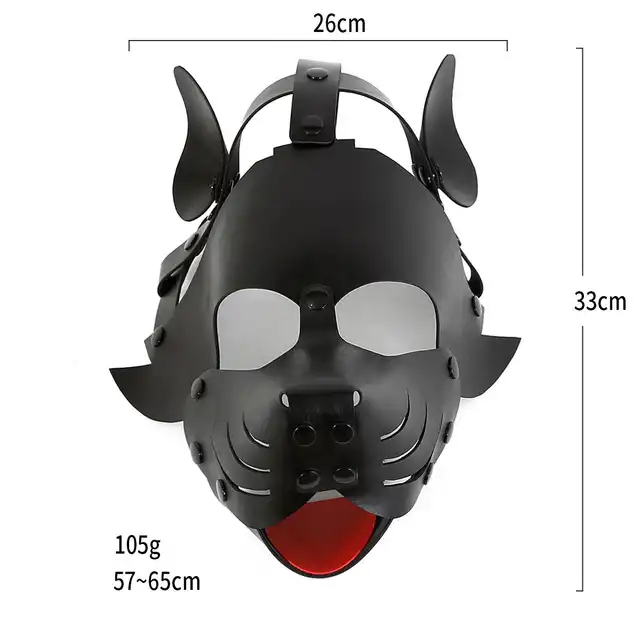 Oproducts - Puppy Mask PU-Leather. Czarna maska psa z ekoskóry. Wysokiej jakości detale
