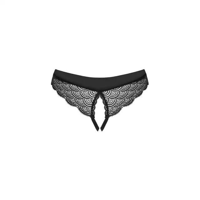 Obsessive - Chemeris figi otwarte M/L. Odważne, czarne koronkowe stringi z otwartym kroczem. Niebanalny, kuszący design. 