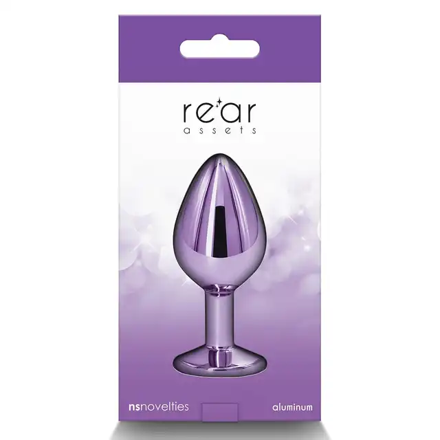Rear Assets - Medium Anal Plug Purple. Fioletowa, metalowa wtyczka analna z uroczym kryształkiem. Nowoczesność i elegancja. 