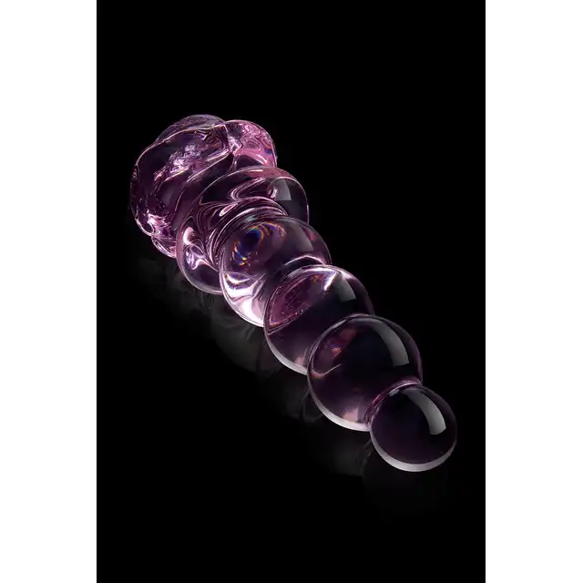 Glaze Glass - Rosebud Beaded Plug 14 cm. Różowy, szklany korek analny ze żłobieniami i elegancką różyczką. Jakość premium. 