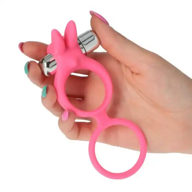 Toyz4Lovers - Dual Ring pink ring - podwójny ring na penisa z wibrującym króliczkiem. Różowy