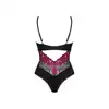 Obsessive - Rosenty body XS/S. Urocze i romantyczne czarne body z różową, kwiatową koronką 