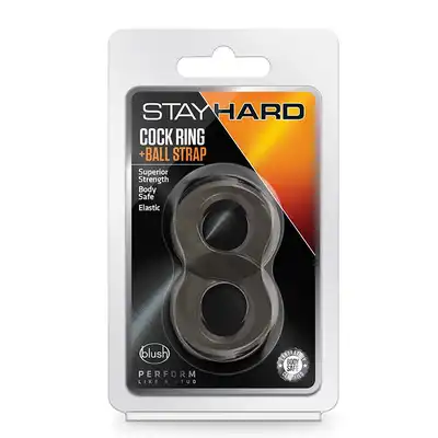 Stay Hard - Cock Ring And Ball Strap Black. Podwójny pierścień erekcyjny wspomagający utrzymanie erekcji i zwiększenie doznań seksualnych