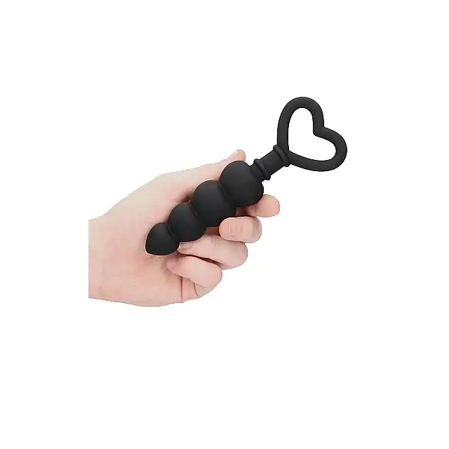 OUCH! - Anal Love Beads. Silikonowa wstyczka analna o kształcie łańcuszka kulek analnych z wygodnym uchwytem w kształcie serduszka