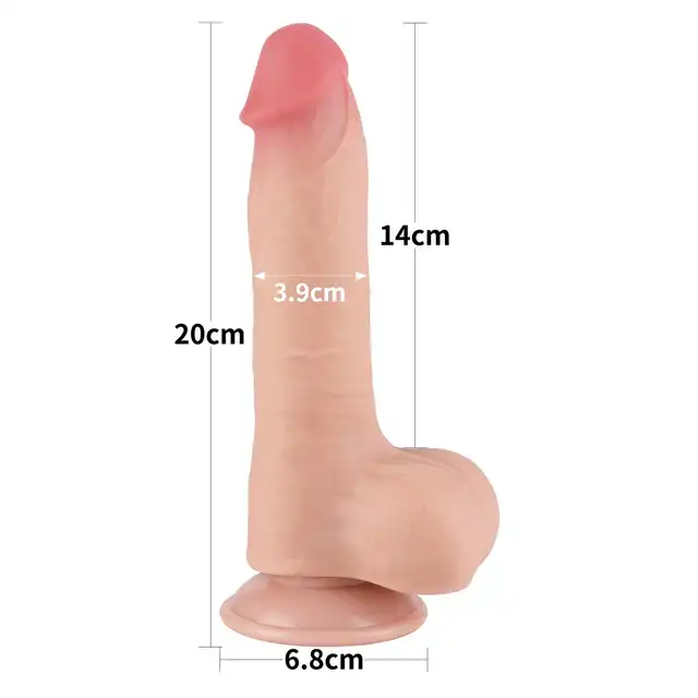 LoveToy - Sliding Skin Dual Layer Dong 8`. Członek o naturalnym designie z ruchomą skórą, dildo z mocną przyssawką, technologia podwójnej gęstości