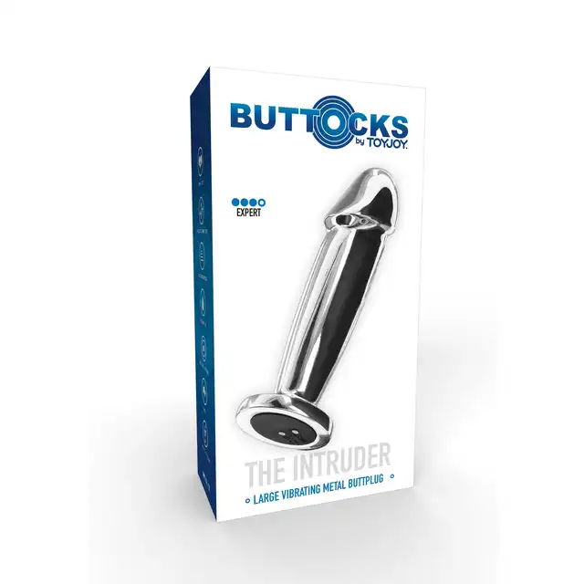Buttocks -  The Intruder 11,7 cm. Wibrująca wtyczka analna ze stali nierdzewnej. Baw się doznaniami i temperaturą w eleganckim tonie!