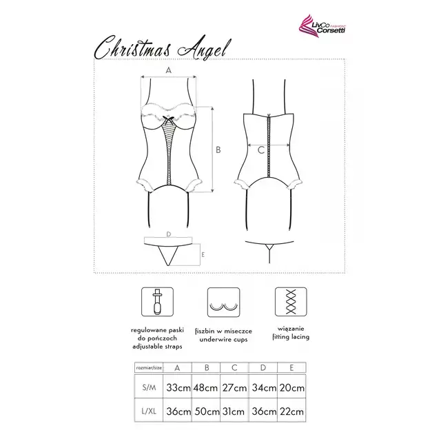 Livia Corsetti Collection - Christmas Angel L/XL. Świąteczny gorset dla Pani Mikołaj, czerwony, dopasowany materiał zdobiony białym futerkiem i wiązaniem pod biustem