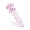 Glaze Glass - Rosebud Beaded Plug 14 cm. Różowy, szklany korek analny ze żłobieniami i elegancką różyczką. Jakość premium. 