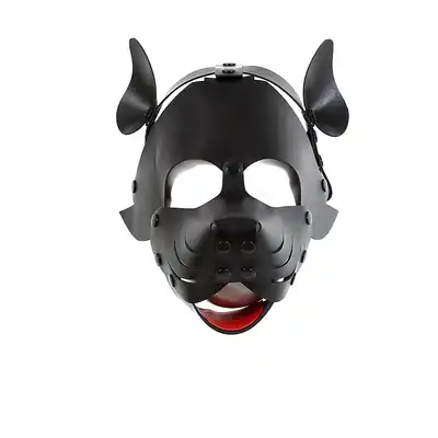 Oproducts - Puppy Mask PU-Leather. Czarna maska psa z ekoskóry. Wysokiej jakości detale