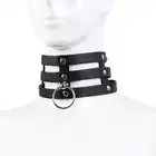 Oproducts - Tripple O-Ring Strap Collar PU-Leather. Potrójna, elegancka, czarna obroża choker z ekoskóry. 