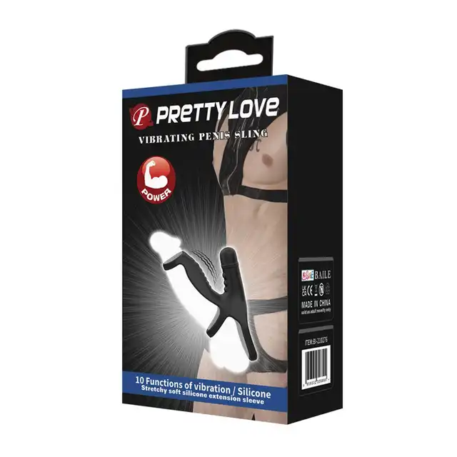 Pretty Love - Vibrating Penis Sling. Wibrująca nakładka na penisa ze stymulatorem łechtaczki z wypustkami, wzmacnia i przedłuża erekcję dodatkowo stymulując partnerkę