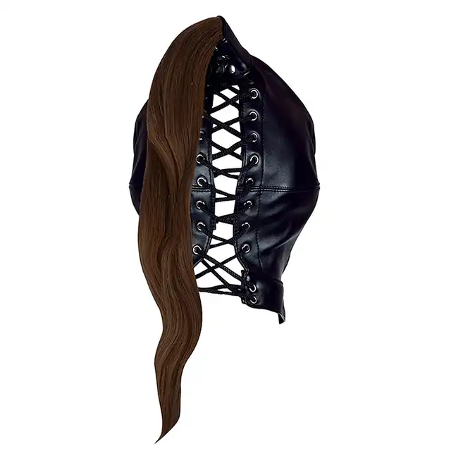 Ouch! - Mask with Brown Pony Tail - maska na twarz z brązowymi włosami w kształcie końskiego ogona