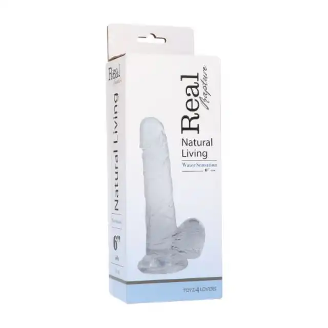 Real Rapture - Dildo Clear Sensation Large - realistyczne, duże dildo z przyssawką i jądrami. Realistyczne