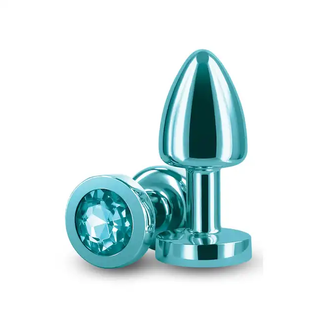 Rear Assets - Petite Teal 6 cm. Mała, niebieska wtyczka analna z wysokiej jakości metalu z uroczym kryształkiem. Nowoczesna biżuteria analna. 