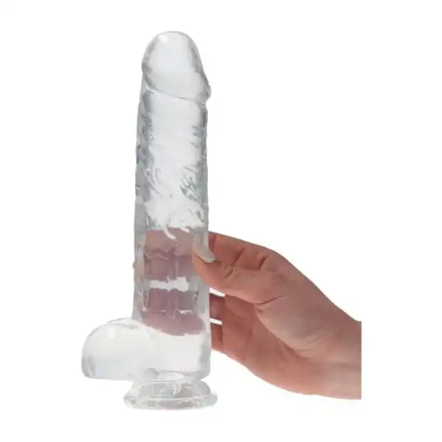 Real Rapture - Dildo Emotion Small - realistyczne dildo z przyssawką i jądrami. Przezroczyste