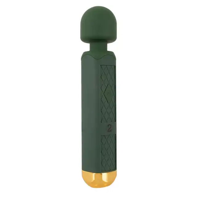 Emerald Love - Luxurious Wand Massager USB. Elegancka, zielona magiczna różdżka z ruchomą główką i 10 trybami wibracji