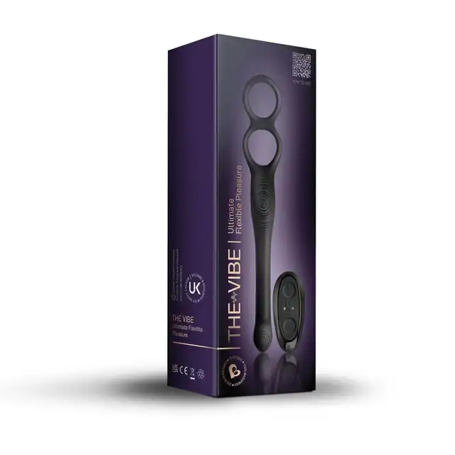 Rocks Off - The-Vibe 2 Prostate Vibrator with Remote Control. Nowoczesny, czarny stymulator prostaty z podwójnym ringiem i pilotem 