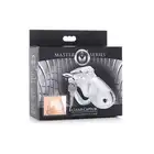 Master Series - Clear Captor Chastity Cage with Keys - Large. Lekka, przeźroczysta klatka na penisa z plastiku. Przewiewna i higieniczna, z regulacją rozmiaru