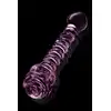 Glaze Glass - Rosebud Spiral G-spot Dildo. Teksturowane  spiralnie różowe szklane dildo do stymulacji punktu G ozdobione szklaną różyczką