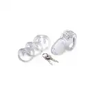 Master Series - Clear Captor Chastity Cage with Keys - Large. Lekka, przeźroczysta klatka na penisa z plastiku. Przewiewna i higieniczna, z regulacją rozmiaru