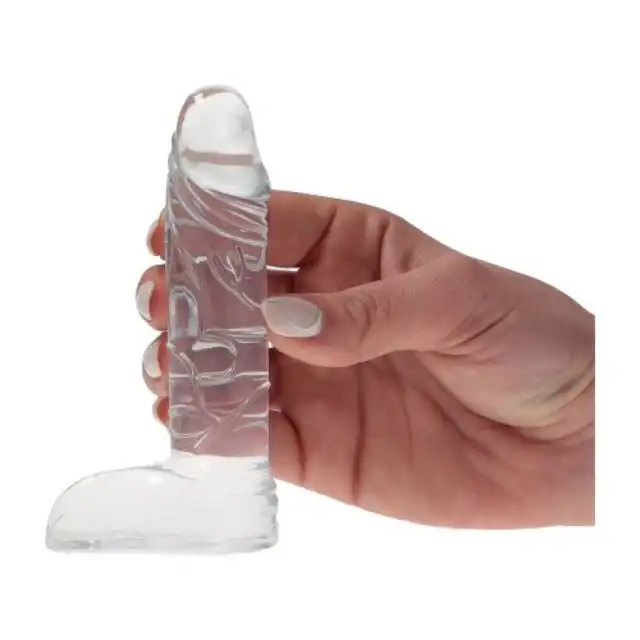 Real Rapture - Dildo Clear Sensation Small - realistyczne mini dildo z jądrami. Przezroczyste