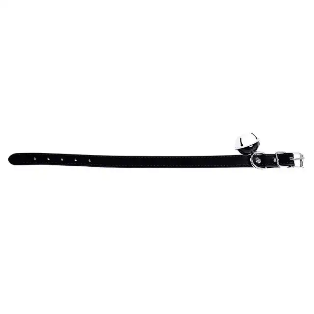 Oproducts - Collar with Bell PU-Leather. Czarna obroża z ekoskóry z intrygującym dzwoneczkiem. 
