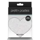 Pretty Pasties - Glitter Hearts Red &amp; Silver. Dwie pary naklejek na sutki w kształcie serduszek, czerwone i srebrne nasutniki z brokatem