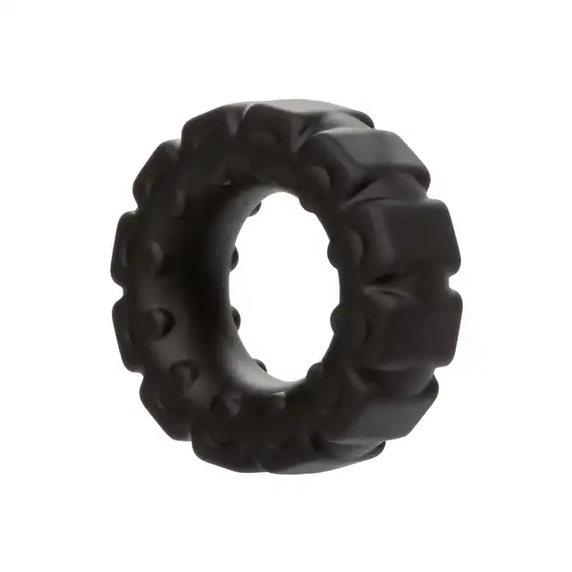 Calexotics - Alpha Prolong Tread Ring - czarny ring na penisa wykonany z silikonu. Popraw erekcję!