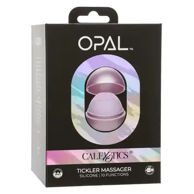 CalExotics - Opal Tickler Massager Purple. Masażer z wypustkami do stymulacji łechtaczki i innych miejsc erogennych, perłowo fioletowe etui