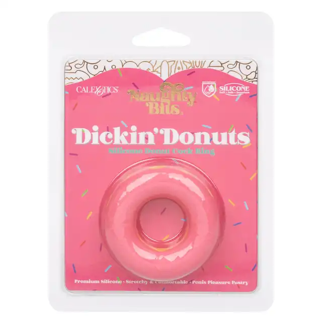 CalExotics - Dickin Donuts Silicone Ring. Pierścień na penisa o kształcie i wzorze donuta, słodkie gadżet wspomagający erekcję 