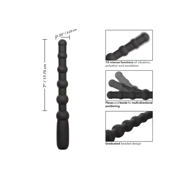 CalExotics - Rechargeable X-10 Beads. Wibrator analny o stopniowanej strukturze koralików, elastyczna konstrukcja z intensywnymi wibracjami